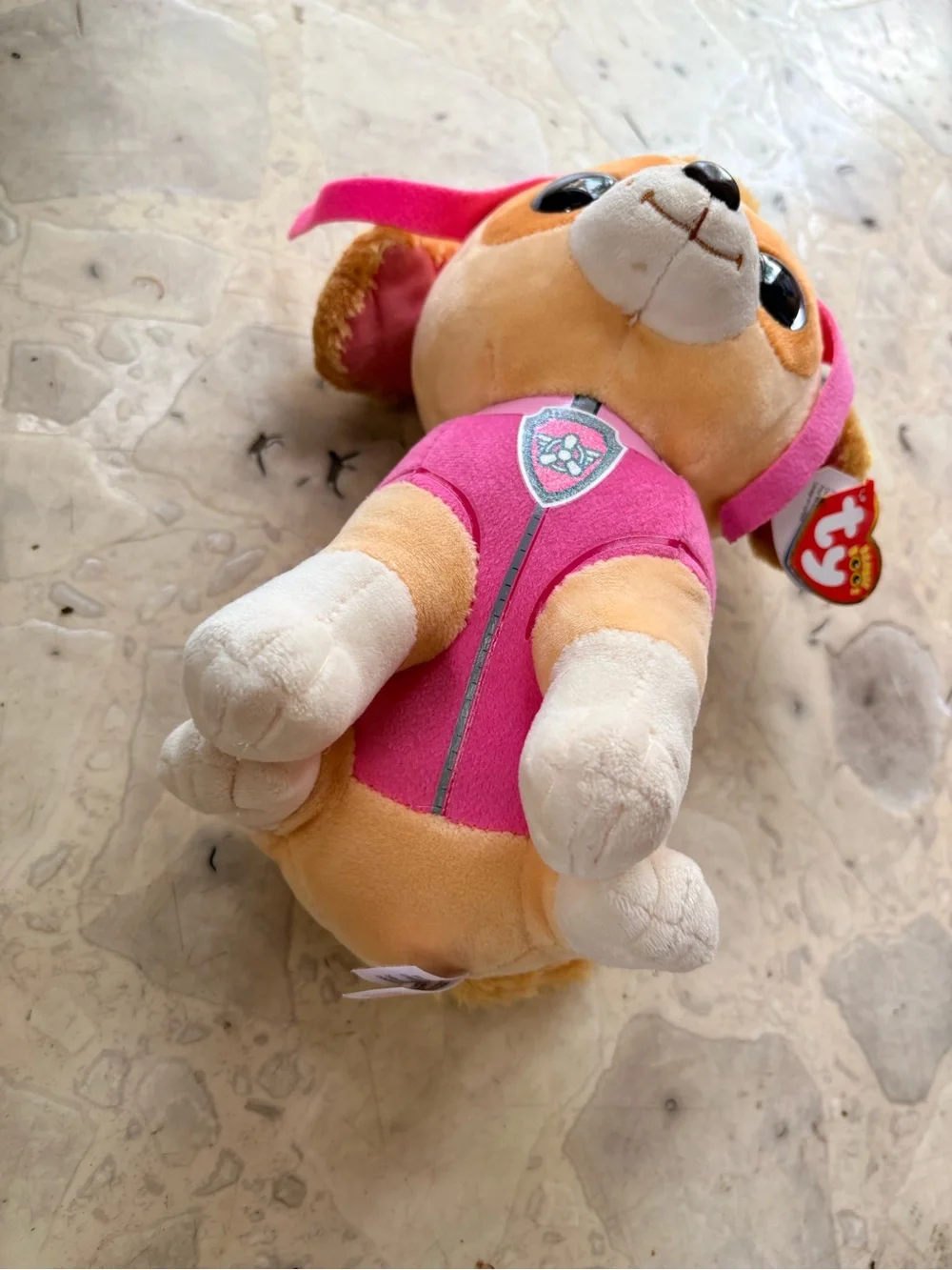 Ty Plush Paw Patrol Puppy in Bright Pink Outfit with Tan Fur